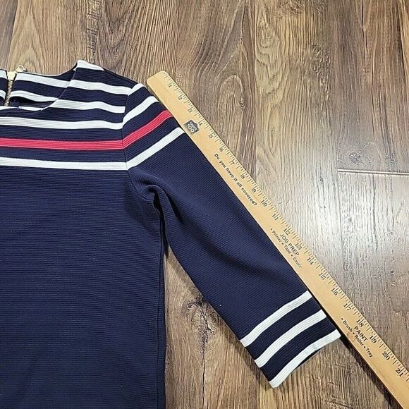 Talbots Sweater Womens Medium Striped 3/4 Sleeve Back Zip Casual Ribbed - Picture 5 of 8